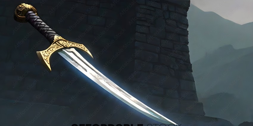 A sword with a gold handle