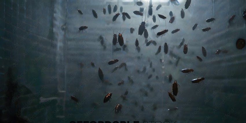 A bunch of cockroaches in a glass container