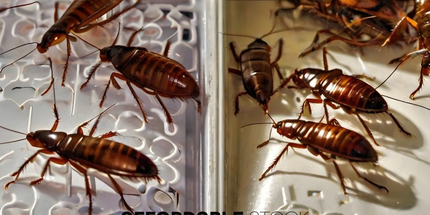 A group of cockroaches in a plastic container