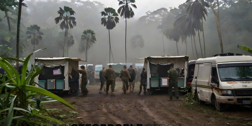Soldiers in Jungle Campsite