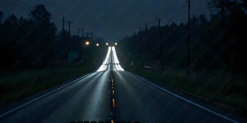 A long, dark road with a single light on the left