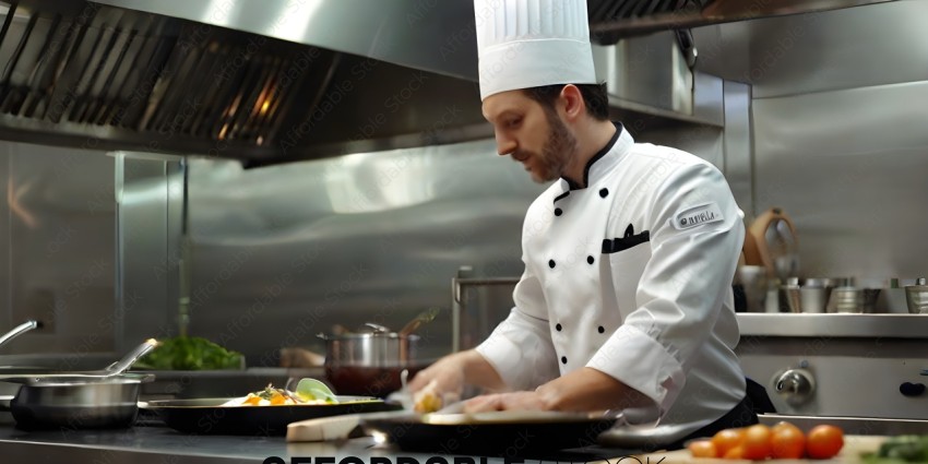 Chef in a kitchen preparing food