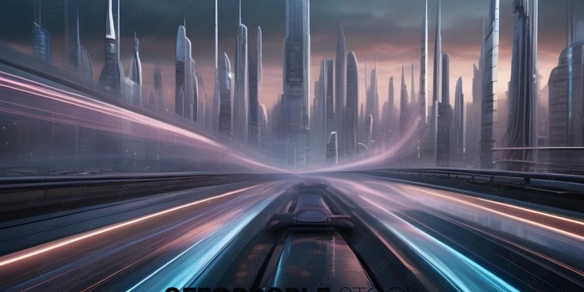 Futuristic Cityscape with Blurred Lights