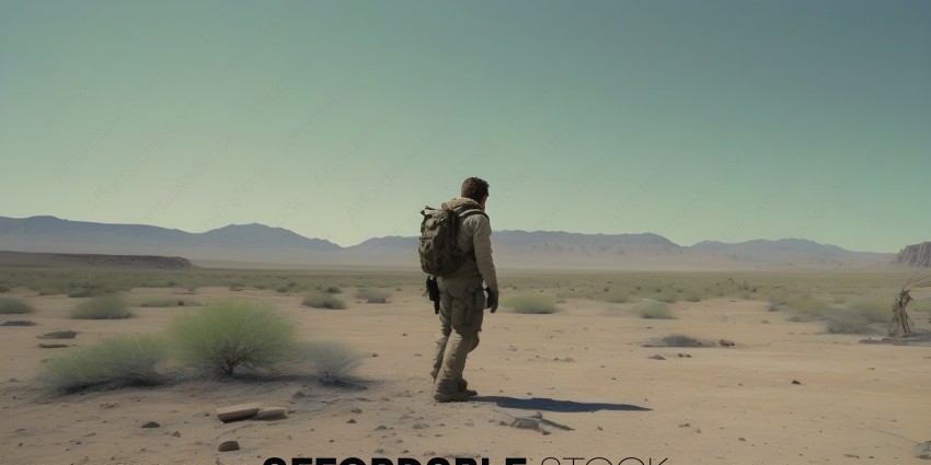 Man in Tan Camouflage Walking in Desert