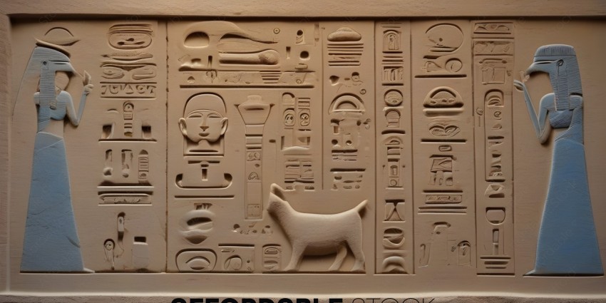 A wall carved with ancient Egyptian symbols