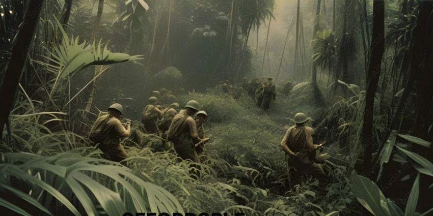Soldiers in Jungle with Rifles