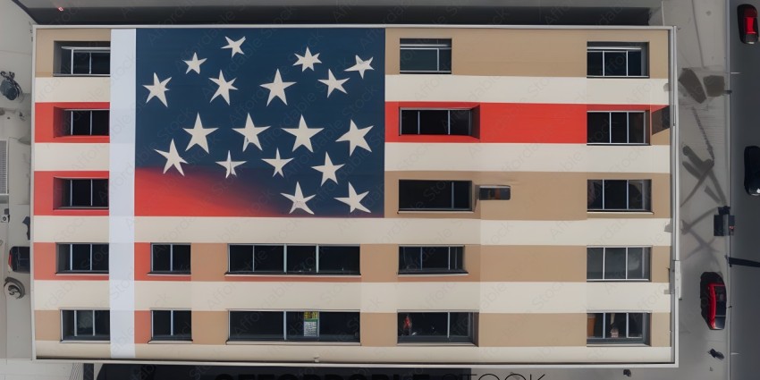 A mural of the American flag painted on the side of a building