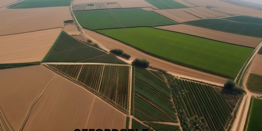 A large field of crops with a dirt road running through it