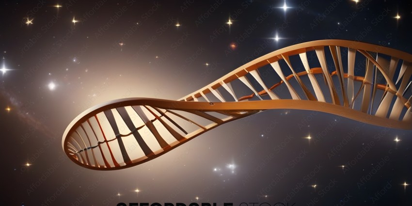 A DNA strand with stars in the background