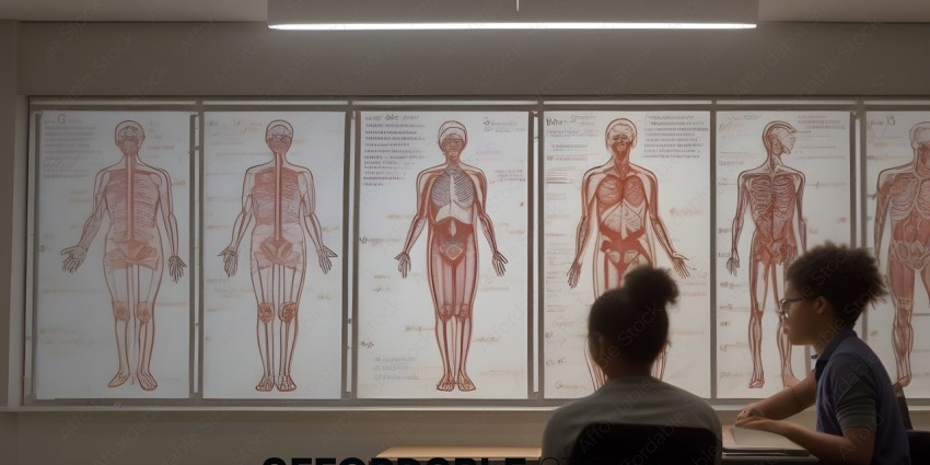 A person looking at a display of human anatomy