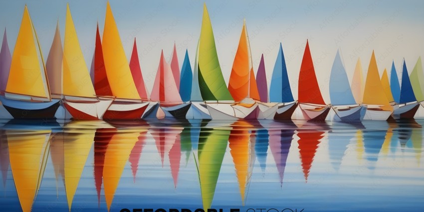 Colorful Sailboats Reflecting in the Water