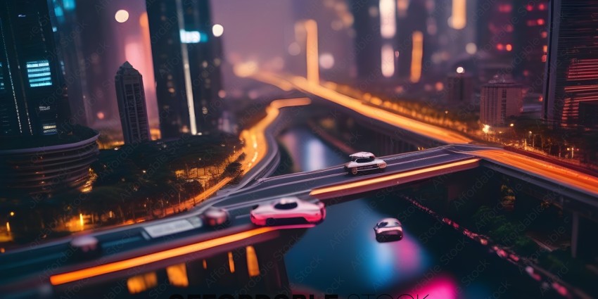 Cars on a bridge at night