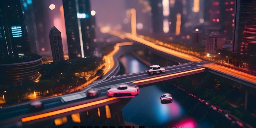 Cars on a bridge at night