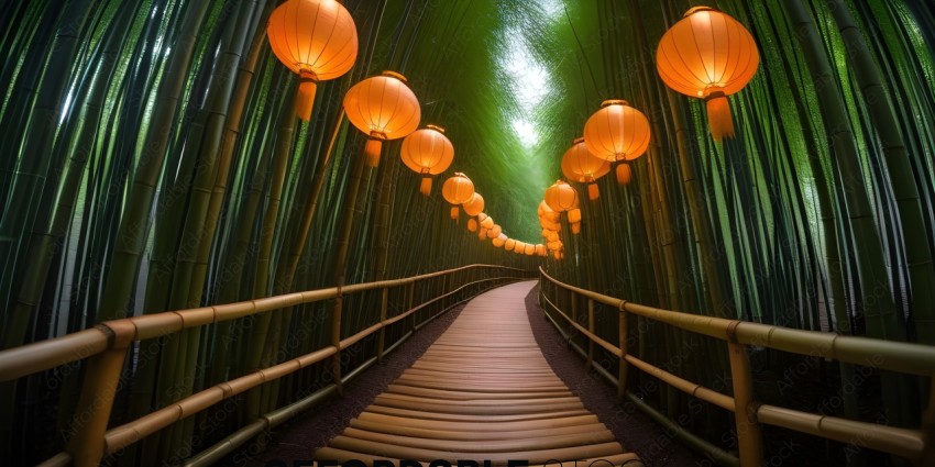 A long pathway with many lanterns