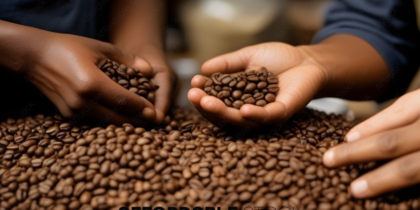 Two hands holding coffee beans