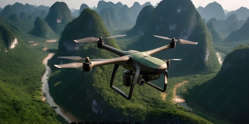 A drone flying over a lush green forest
