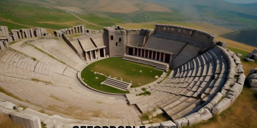 An aerial view of an ancient Greek amphitheater