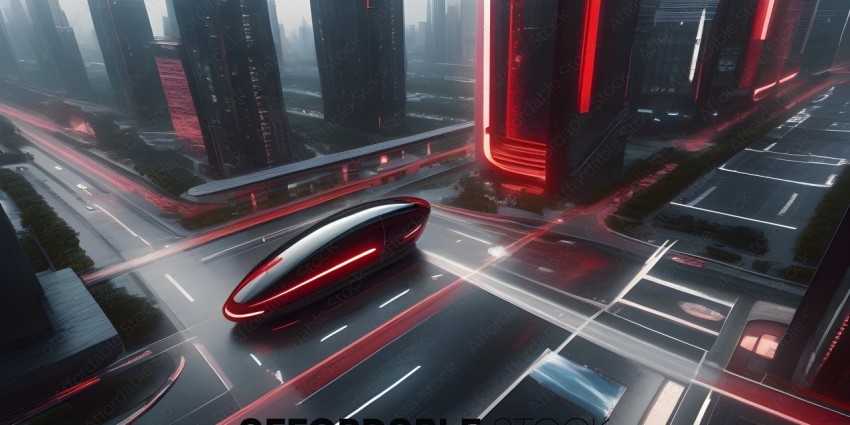 Futuristic Vehicle in a City