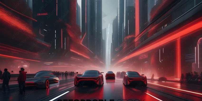 Cars driving on a road with a red background