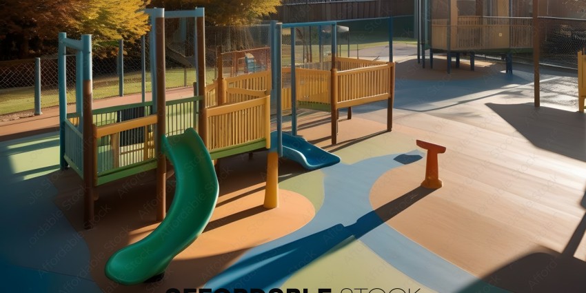 A playground with a slide and a climbing structure