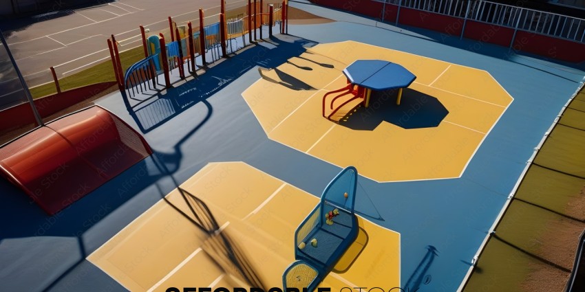 A playground with a yellow and blue color scheme