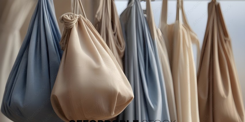 A variety of bags hanging on a rack
