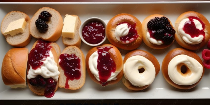 Plate of assorted pastries with fruit preserves