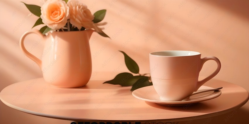 A cup of coffee on a pink table