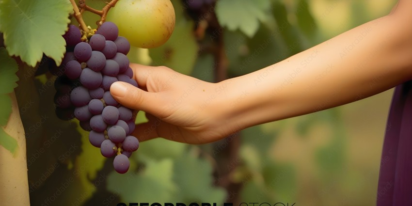 A person holding a bunch of grapes