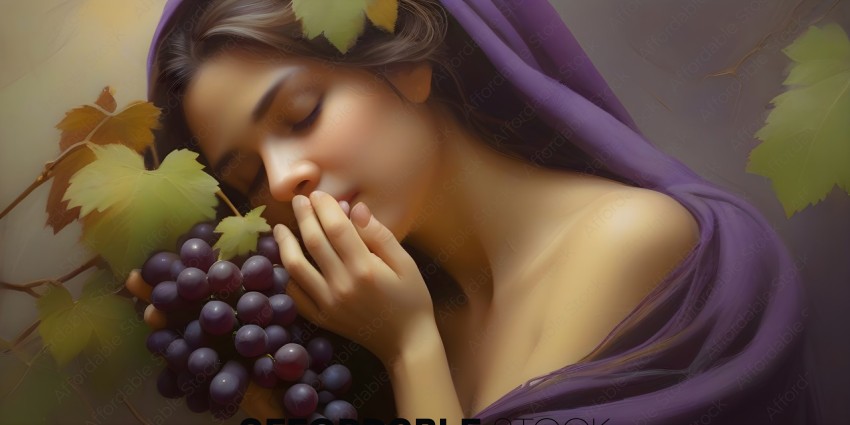 A woman sleeping with grapes in her hand