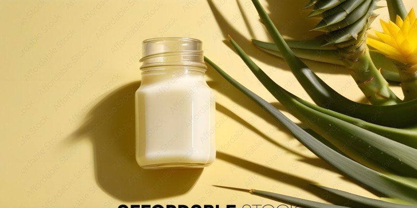 A jar of milk on a yellow background