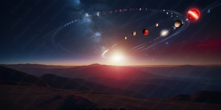 A beautiful night sky with planets and stars