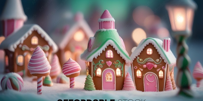 Pink and Green Gingerbread Houses