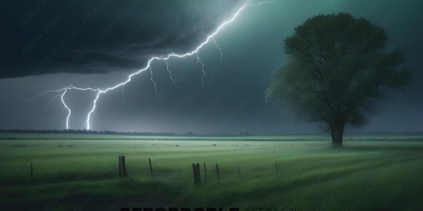 A storm is approaching a field of green grass