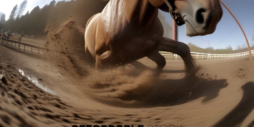 A horse running in the dirt
