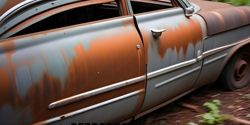 Rusty car with a door open