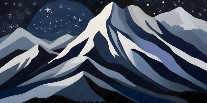 A mountain with a blue sky and stars
