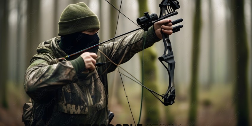 Man in camouflage holding a bow and arrow