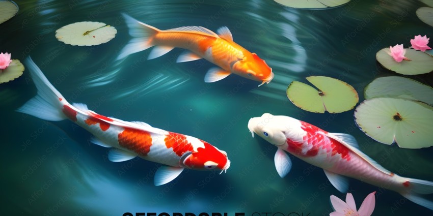Three colorful fish in a pond