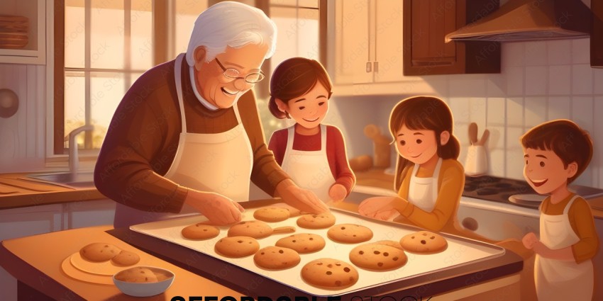 A family of three making cookies together