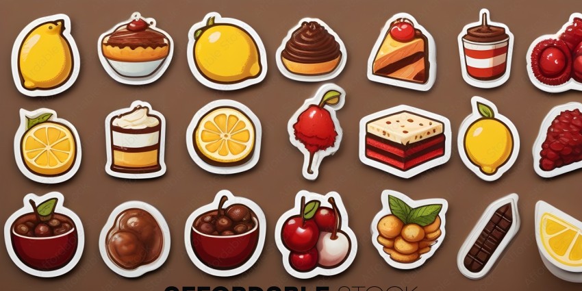 Stickers of various fruits and desserts
