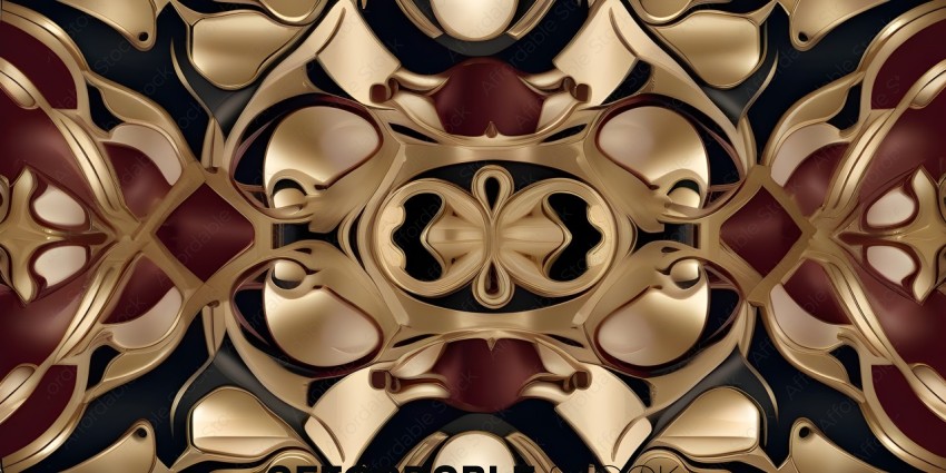 A gold and red decorative piece with a pattern