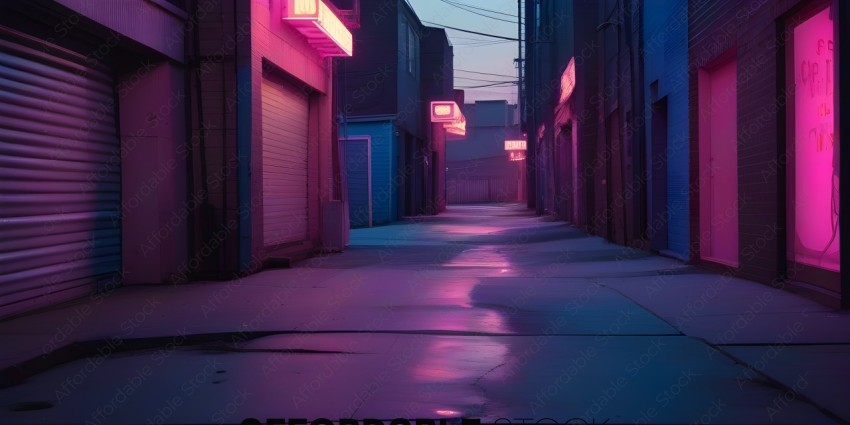 Pink neon lights on a city street at night