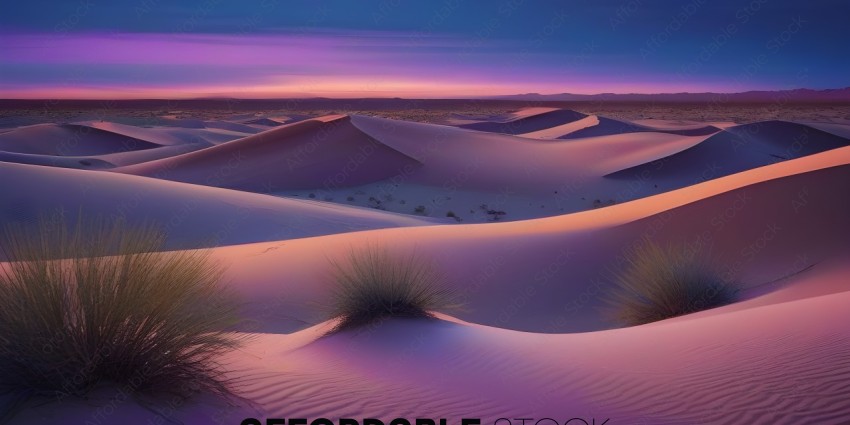 A beautiful sunset in the desert with a purple sky