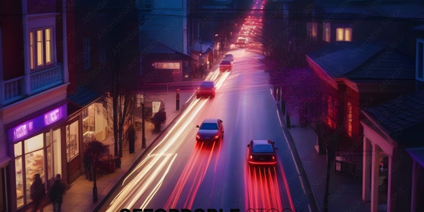Cars on a street at night with red lights