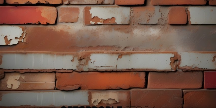 A brick wall with chipped paint