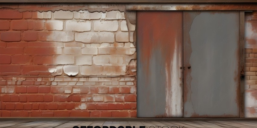 A rusted door with a brick wall in the background