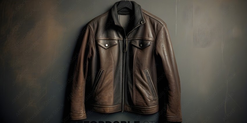 A leather jacket with a collar and buttons