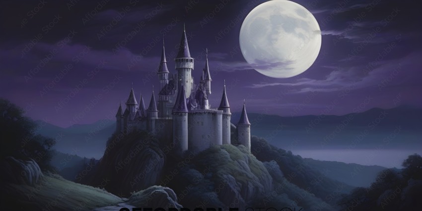 A castle with a full moon in the background