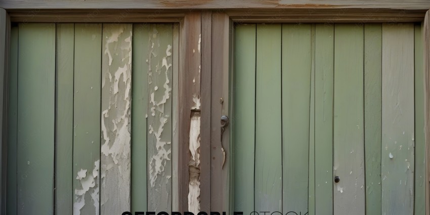 A wooden door with peeling paint